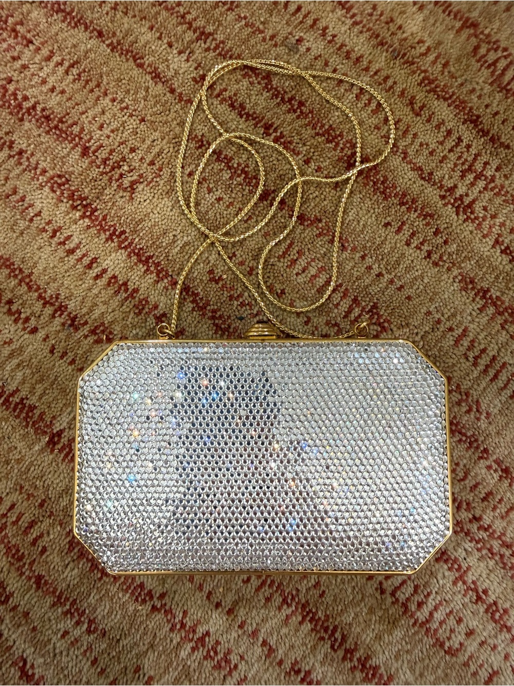 Judith Leiber Silver Crystal Minaudière with Gold Frame - never used